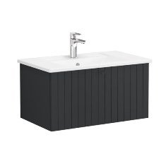 Vitra Root Groove 69370 Lavabo Dolabı, Tek Çekmeceli, 80 Cm, Mat Grafit, Köşeli Lavabolu